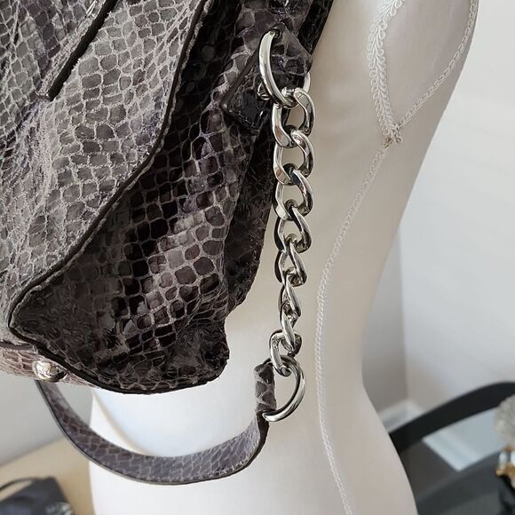 MICHAEL KORS Hamilton Dark Grey Python Snakeskin Prints Small Satchel Bag - Picture 10 of 16